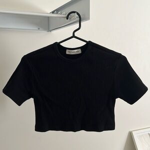 THE FRANKIE SHOP RIBBED CROPPED TEE SIZE XS BLACK